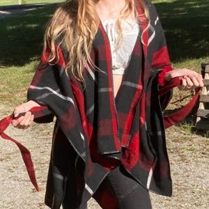 Black, White, and Red Poncho